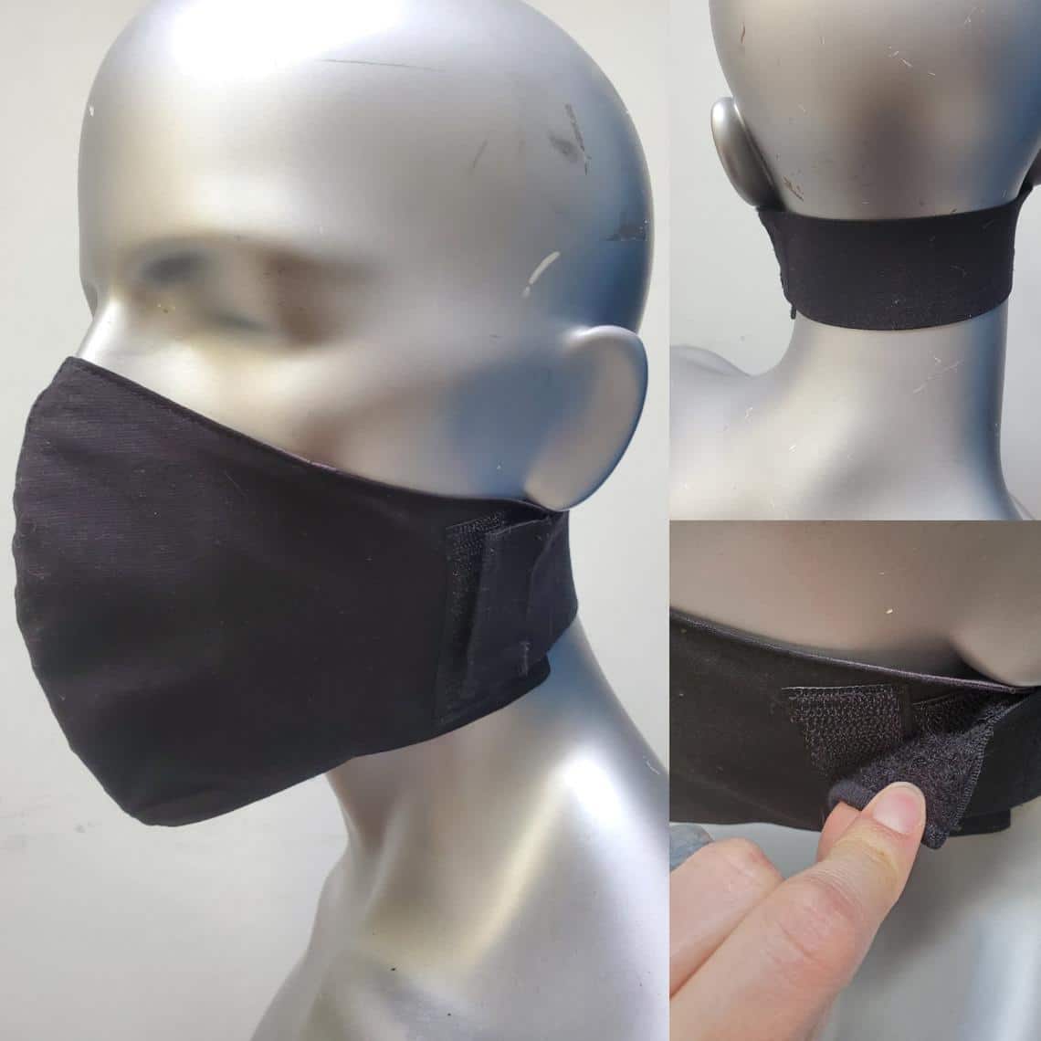 Mask with velcro strap for ease of use with a disability.