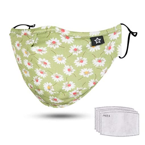 Spring Seaon stylish face mask, green with flowers