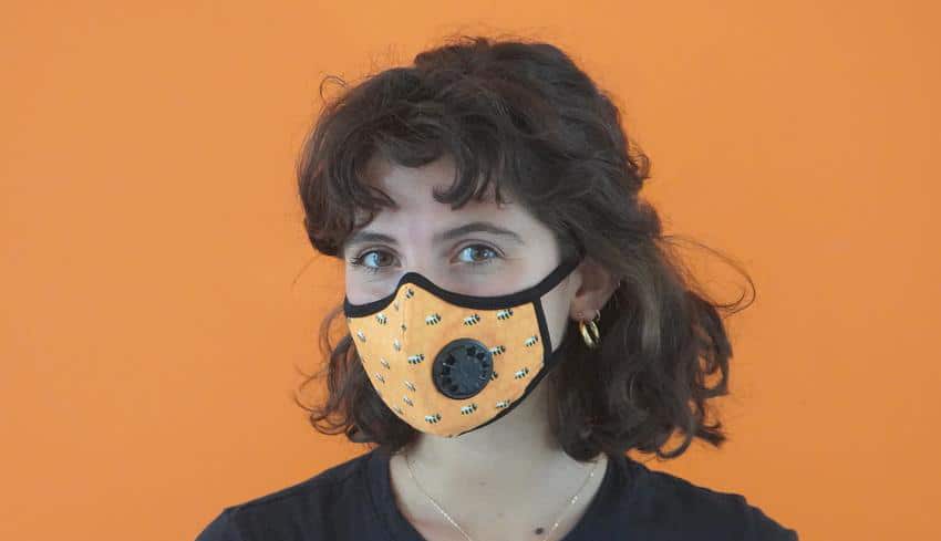 Vogmask, fashionable face mask with honeybee pattern designed for immunocompromised patients.
